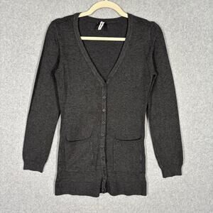 Tessori Cardigan Sweater Womens‎ Medium Charcoal Tunic Button Grandpa Academia